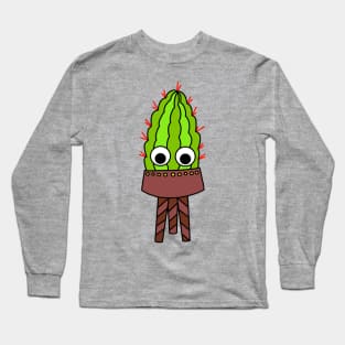 Cute Cactus Design #228: Curvy Cactus In Planter Long Sleeve T-Shirt